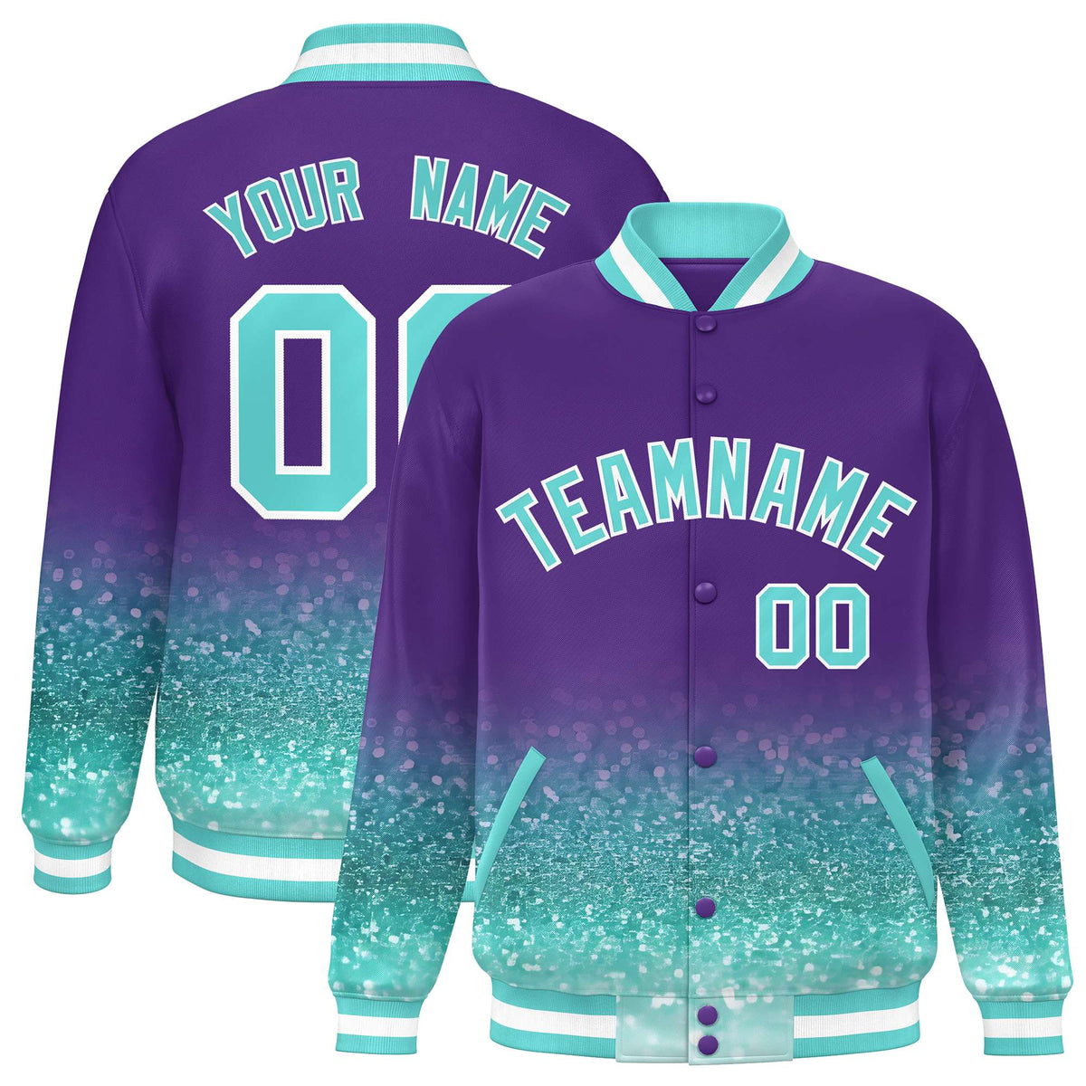 Custom Purple Varsity Full-Snap Sparkle-Effect Pattern Letterman Baseball Jacket