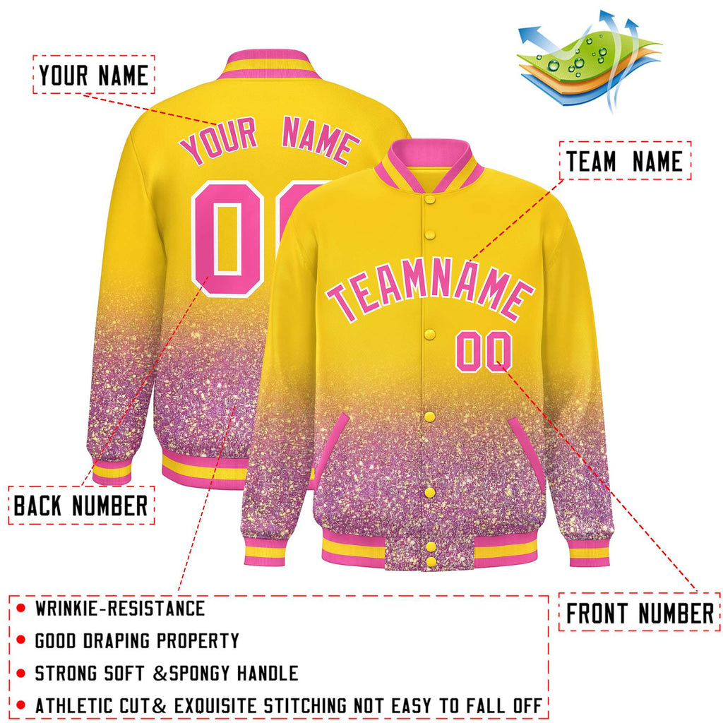 Custom Gold Varsity Full-Snap Sparkle-Effect Pattern Letterman Baseball Jacket