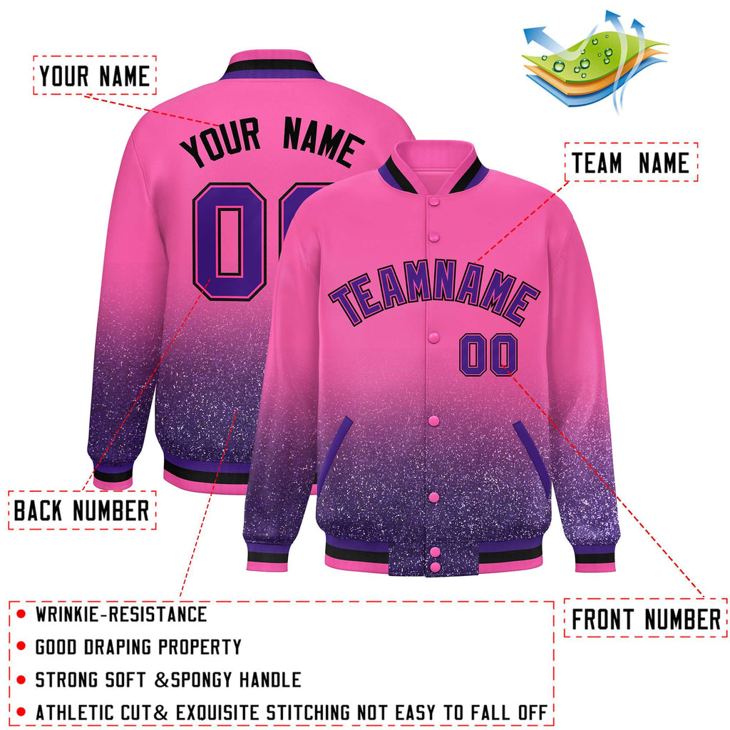 Custom Pink Varsity Full-Snap Sparkle-Effect Pattern Letterman Baseball Jacket