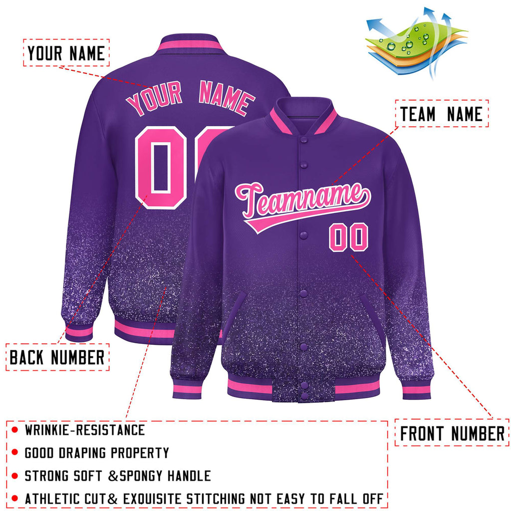 Custom Purple Varsity Full-Snap Sparkle-Effect Pattern Letterman Baseball Jacket