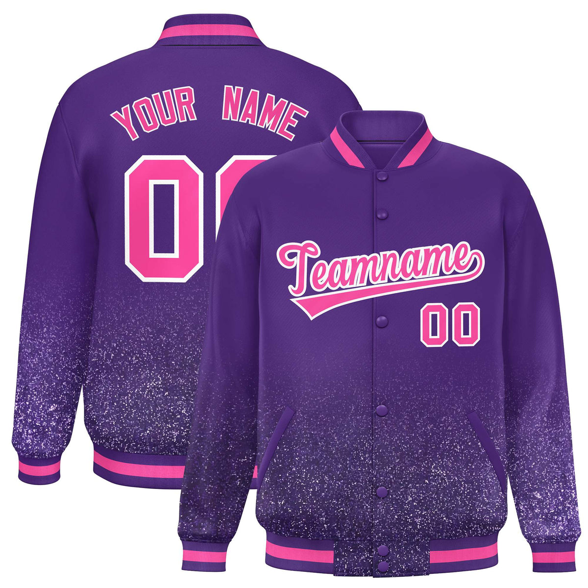 Custom Purple Varsity Full-Snap Sparkle-Effect Pattern Letterman Baseball Jacket