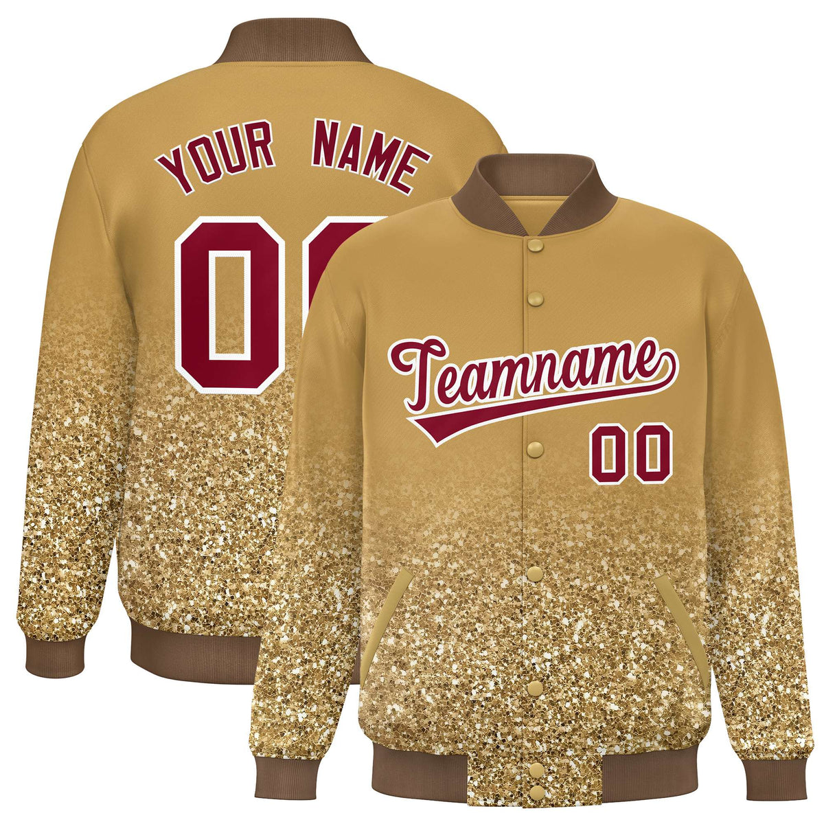 Custom Old Gold Varsity Full-Snap Sparkle-Effect Pattern Letterman Baseball Jacket