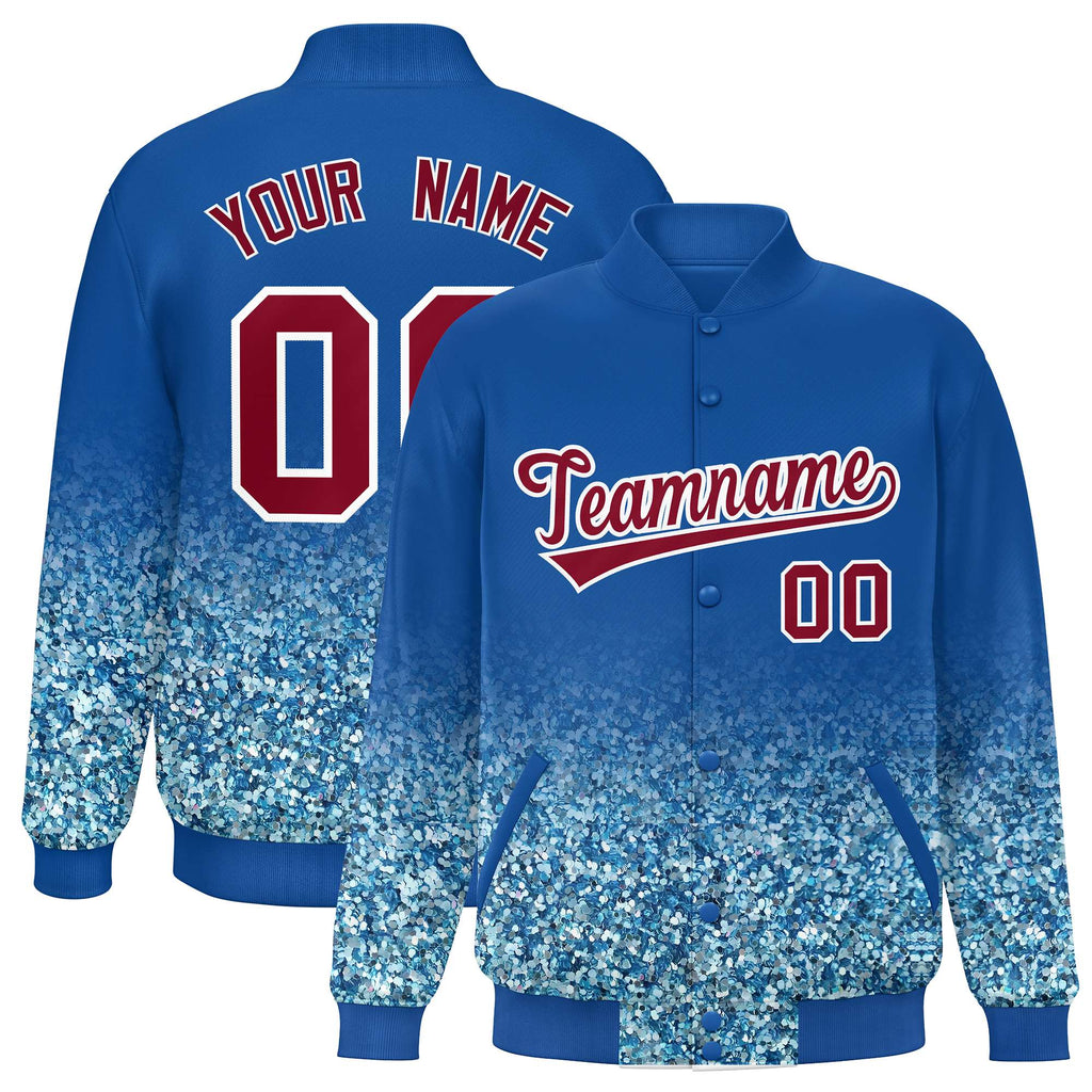 Custom Royal Varsity Full-Snap Sparkle-Effect Pattern Letterman Baseball Jacket