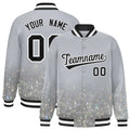Custom Gray Varsity Full-Snap Sparkle-Effect Pattern Letterman Baseball Jacket