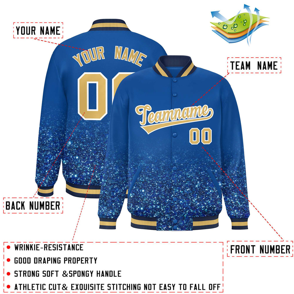 Custom Royal Varsity Full-Snap Sparkle-Effect Pattern Letterman Baseball Jacket