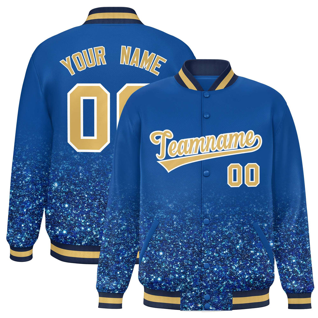Custom Royal Varsity Full-Snap Sparkle-Effect Pattern Letterman Baseball Jacket