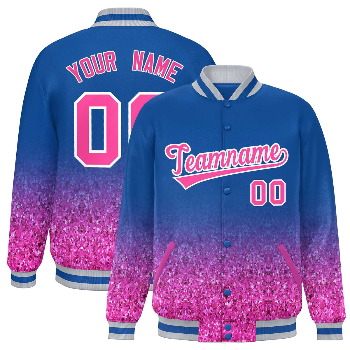 Custom Royal Varsity Full-Snap Sparkle-Effect Pattern Letterman Baseball Jacket