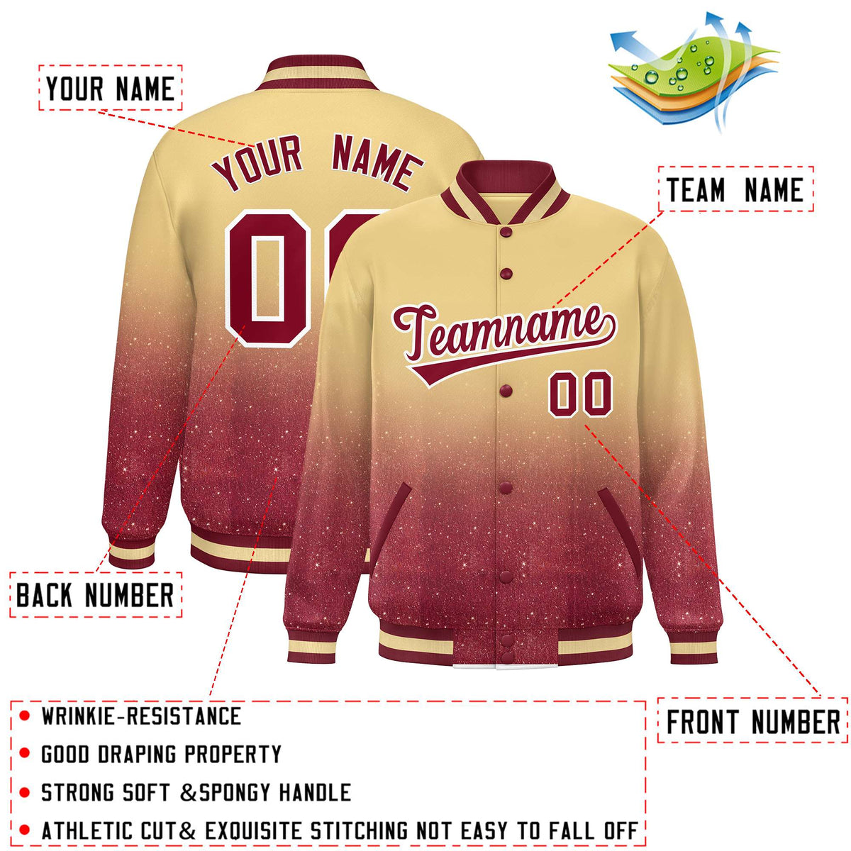 Custom Khaki Varsity Full-Snap Sparkle-Effect Pattern Letterman Baseball Jacket