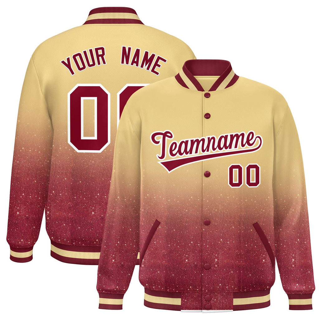 Custom Khaki Varsity Full-Snap Sparkle-Effect Pattern Letterman Baseball Jacket
