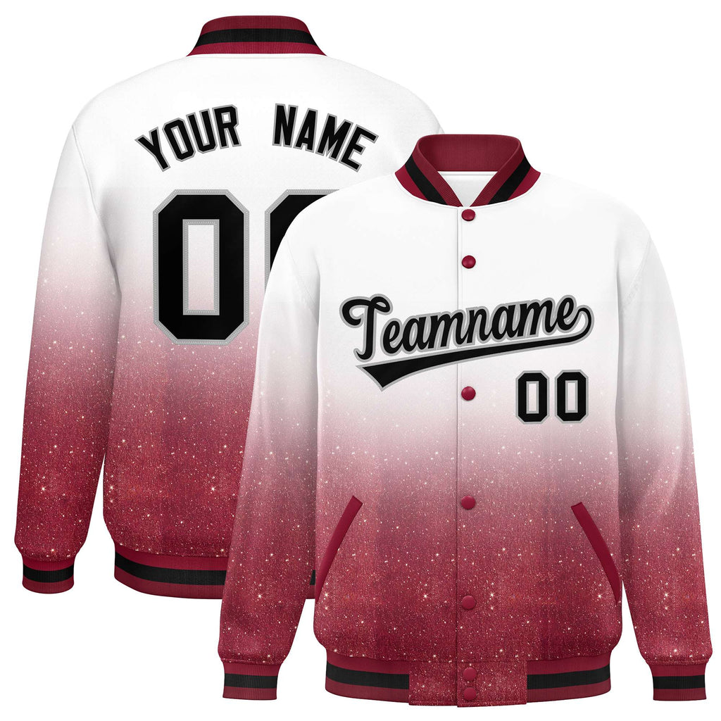 Custom White Varsity Full-Snap Sparkle-Effect Pattern Letterman Baseball Jacket