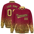 Custom Crimson Varsity Full-Snap Sparkle-Effect Pattern Letterman Baseball Jacket