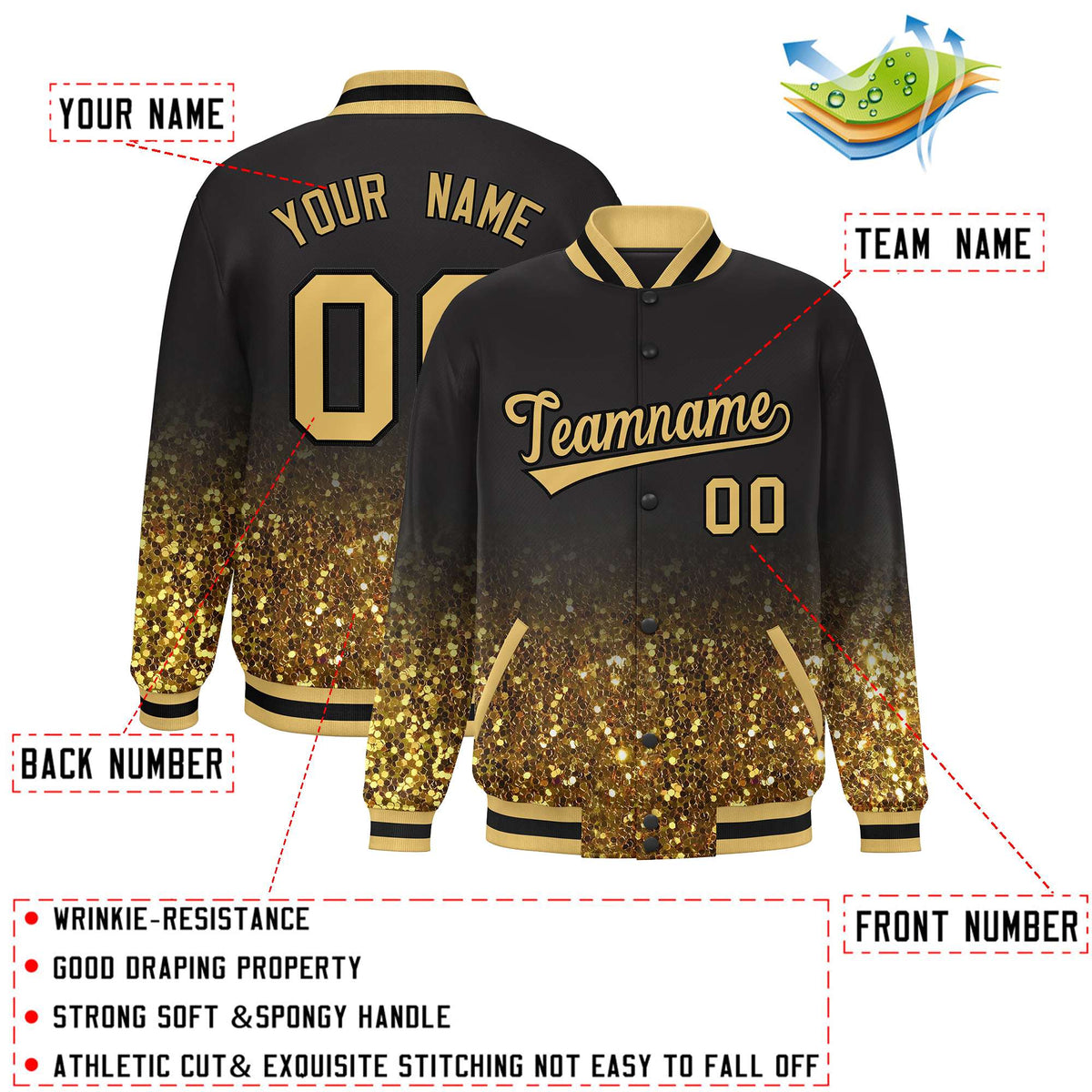 Custom Brown Varsity Full-Snap Sparkle-Effect Pattern Letterman Baseball Jacket