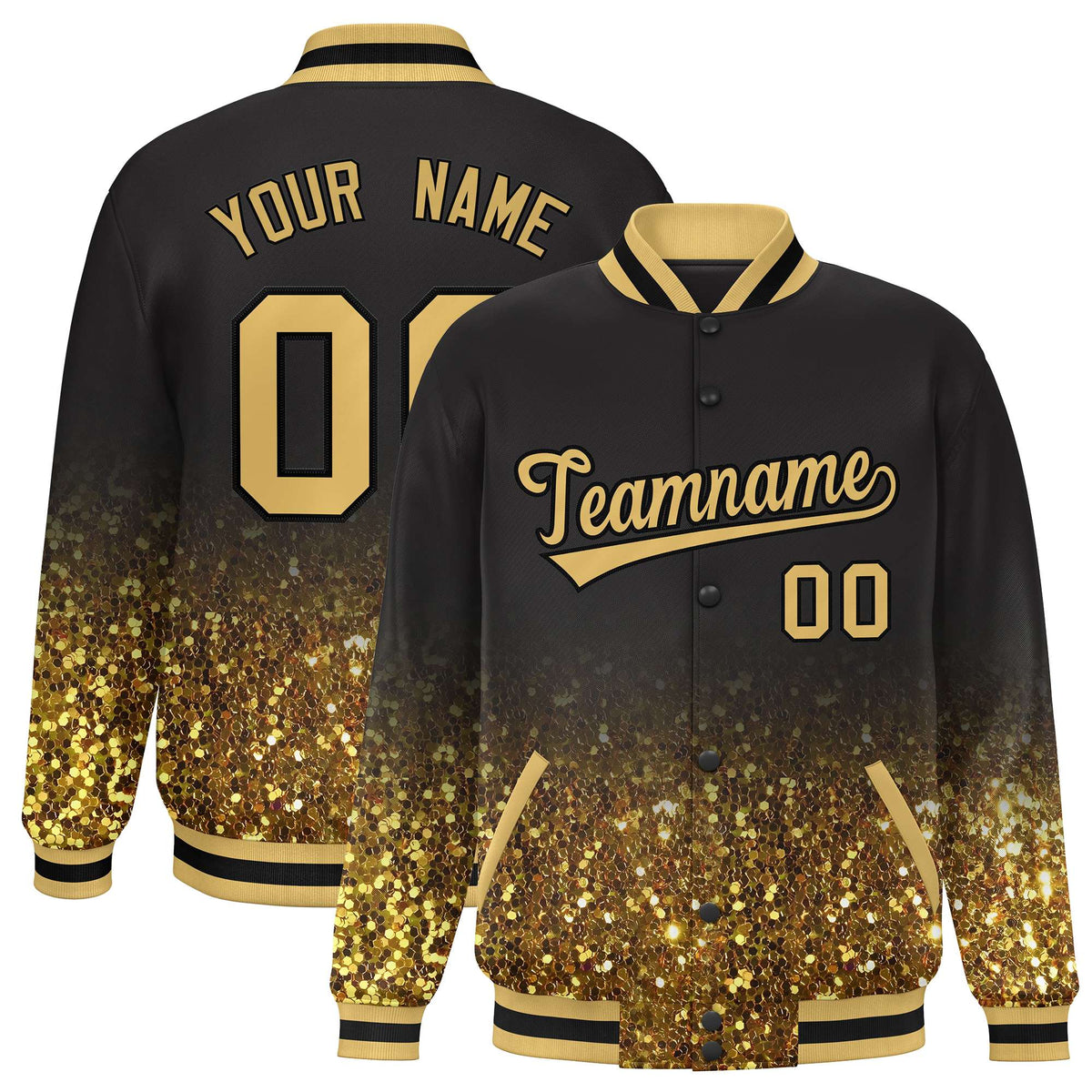 Custom Brown Varsity Full-Snap Sparkle-Effect Pattern Letterman Baseball Jacket