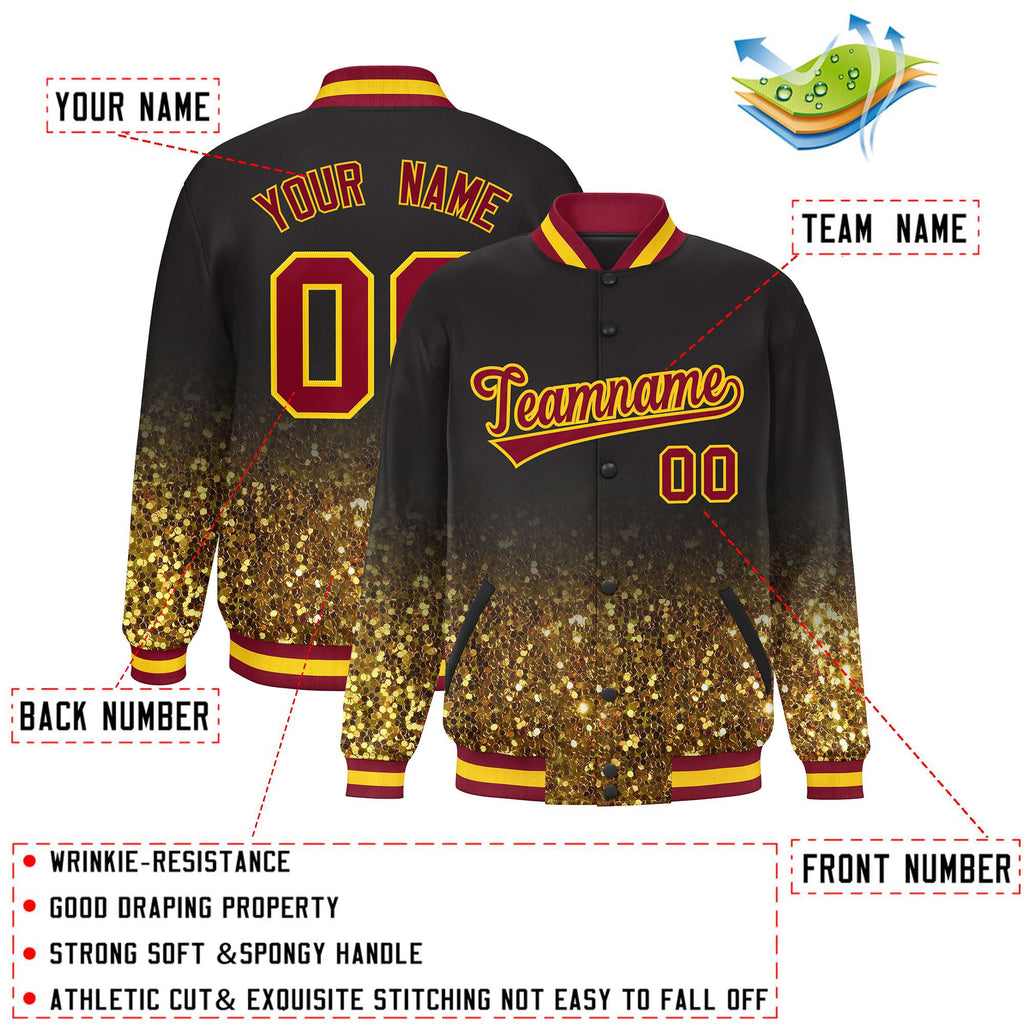 Custom Brown Varsity Full-Snap Sparkle-Effect Pattern Letterman Baseball Jacket