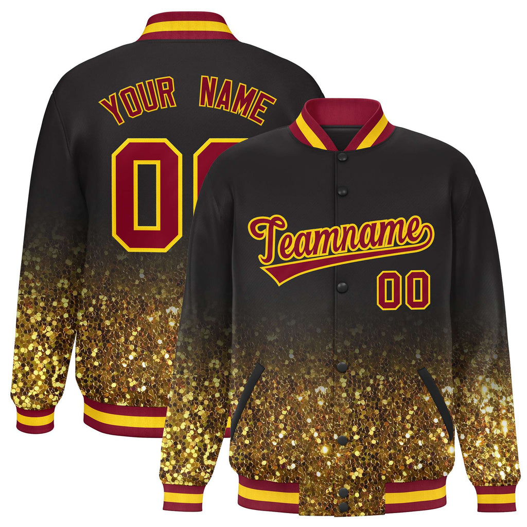 Custom Brown Varsity Full-Snap Sparkle-Effect Pattern Letterman Baseball Jacket