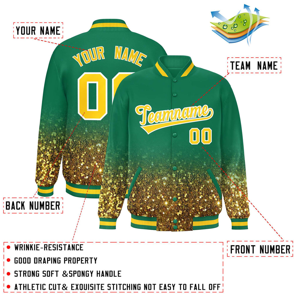 Custom Teal Varsity Full-Snap Sparkle-Effect Pattern Letterman Baseball Jacket