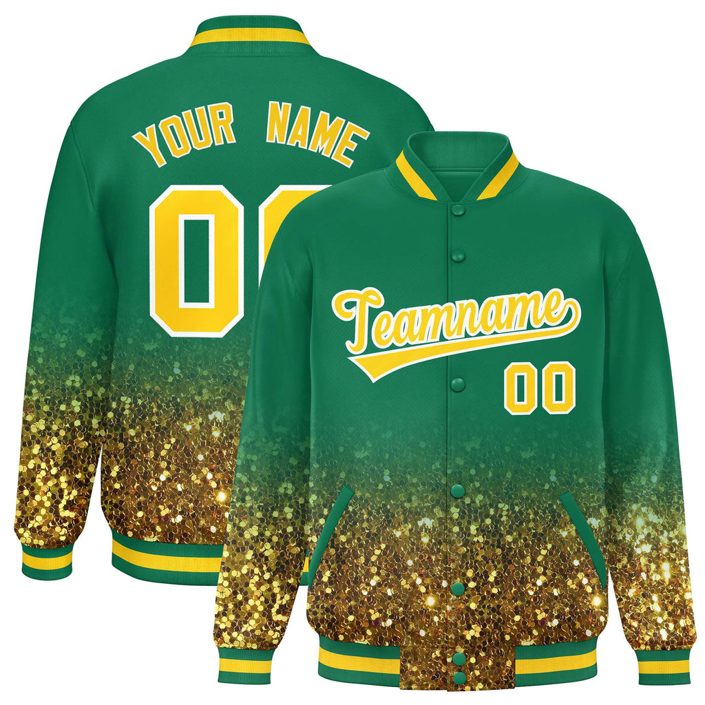 Custom Teal Varsity Full-Snap Sparkle-Effect Pattern Letterman Baseball Jacket