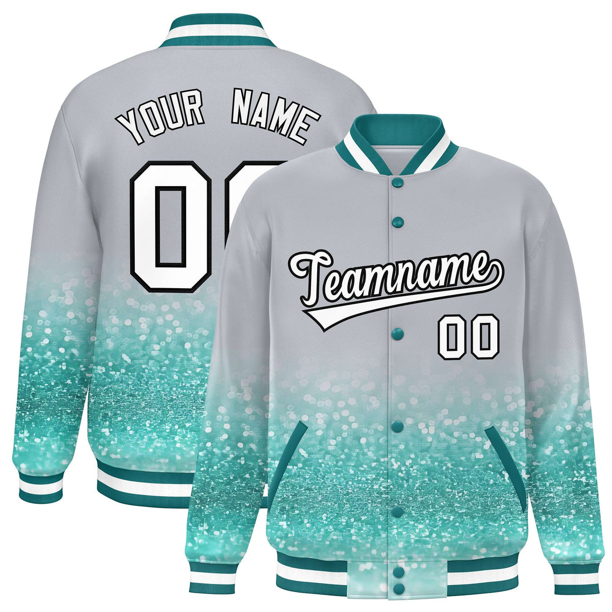 Custom Gray Varsity Full-Snap Sparkle-Effect Pattern Letterman Baseball Jacket