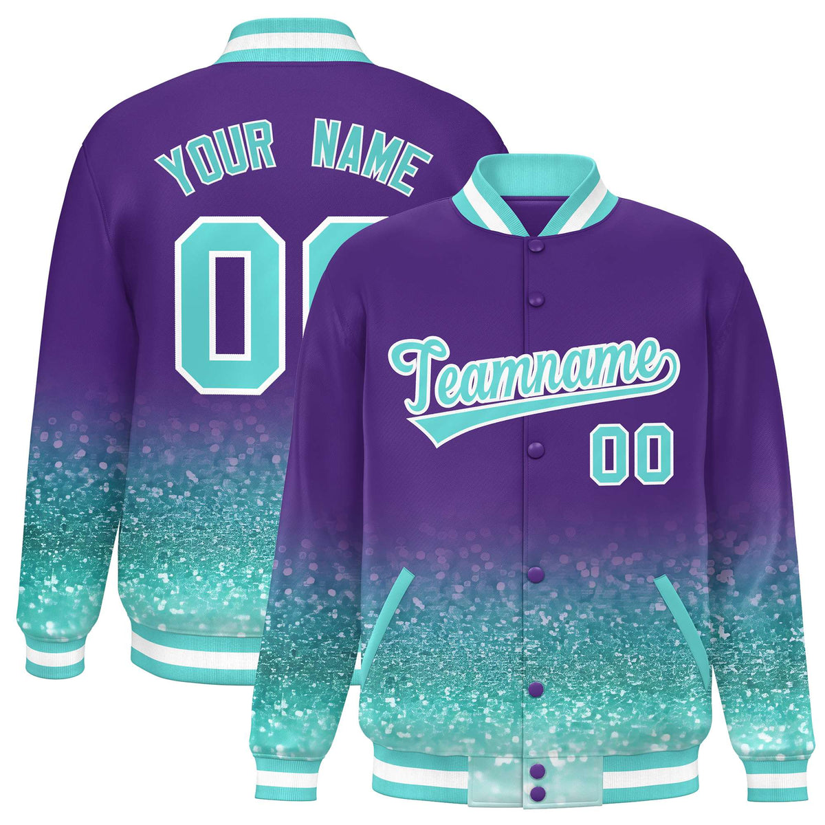 Custom Purple Varsity Full-Snap Sparkle-Effect Pattern Letterman Baseball Jacket