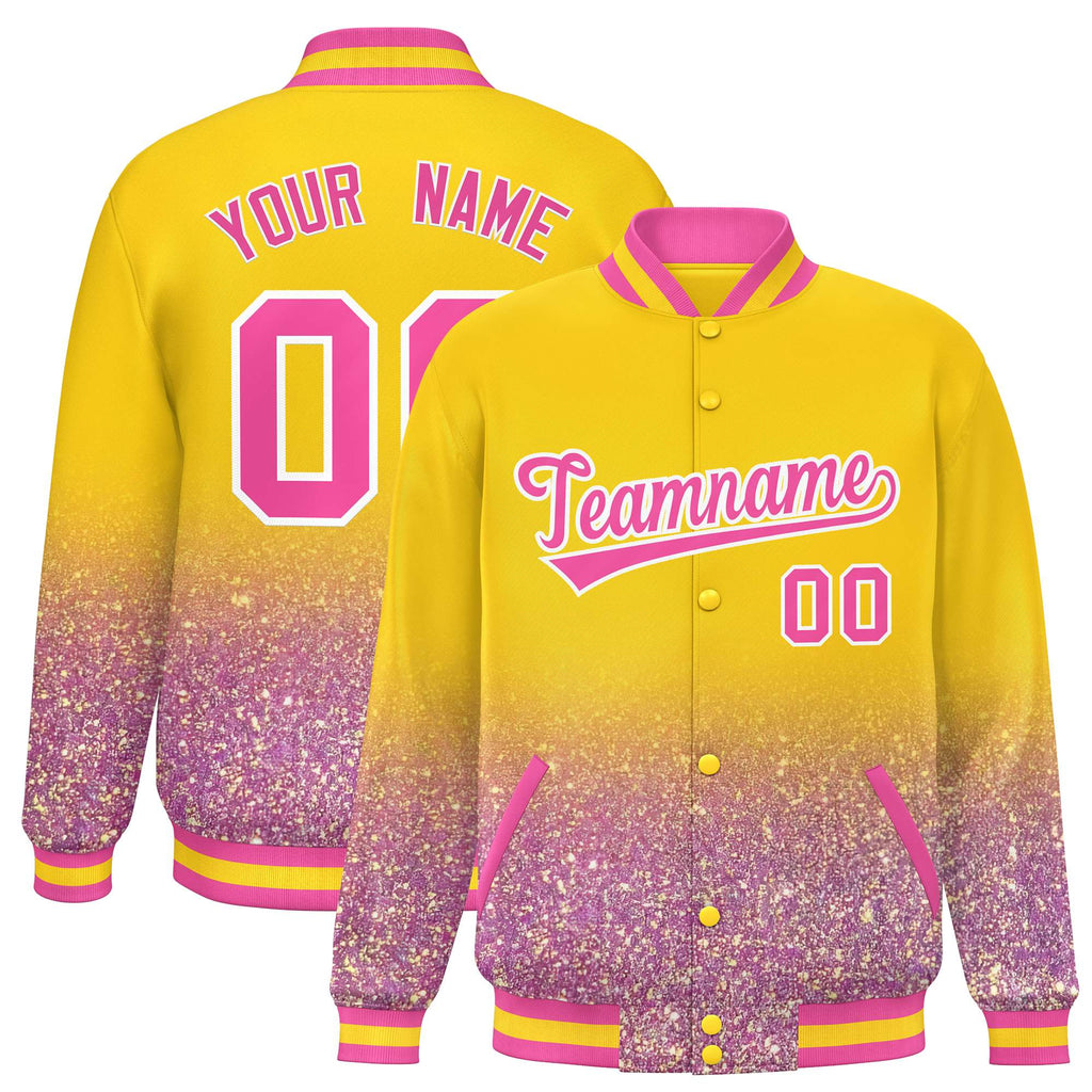Custom Gold Varsity Full-Snap Sparkle-Effect Pattern Letterman Baseball Jacket