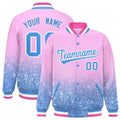 Custom Light Pink Varsity Full-Snap Sparkle-Effect Pattern Letterman Baseball Jacket