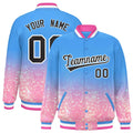 Custom Powder Blue Varsity Full-Snap Sparkle-Effect Pattern Letterman Baseball Jacket