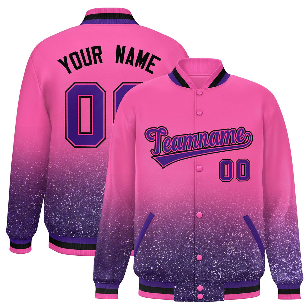 Custom Pink Varsity Full-Snap Sparkle-Effect Pattern Letterman Baseball Jacket