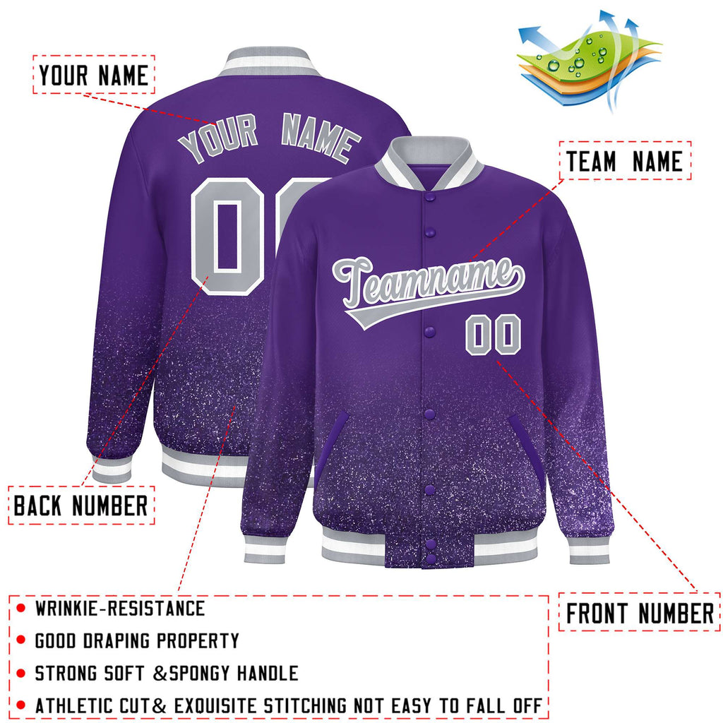 Custom Purple Varsity Full-Snap Sparkle-Effect Pattern Letterman Baseball Jacket
