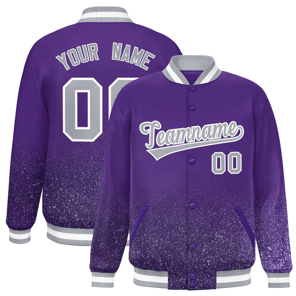 Custom Purple Varsity Full-Snap Sparkle-Effect Pattern Letterman Baseball Jacket
