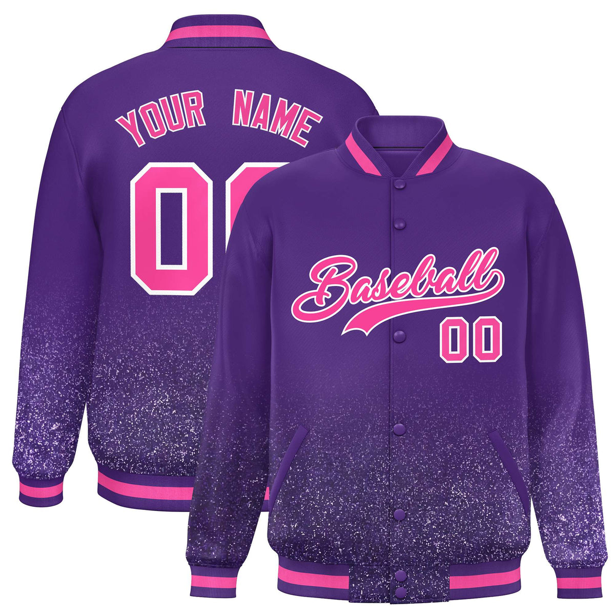 Custom Purple Varsity Full-Snap Sparkle-Effect Pattern Letterman Baseball Jacket