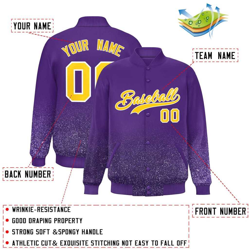 Custom Purple Varsity Full-Snap Sparkle-Effect Pattern Letterman Baseball Jacket