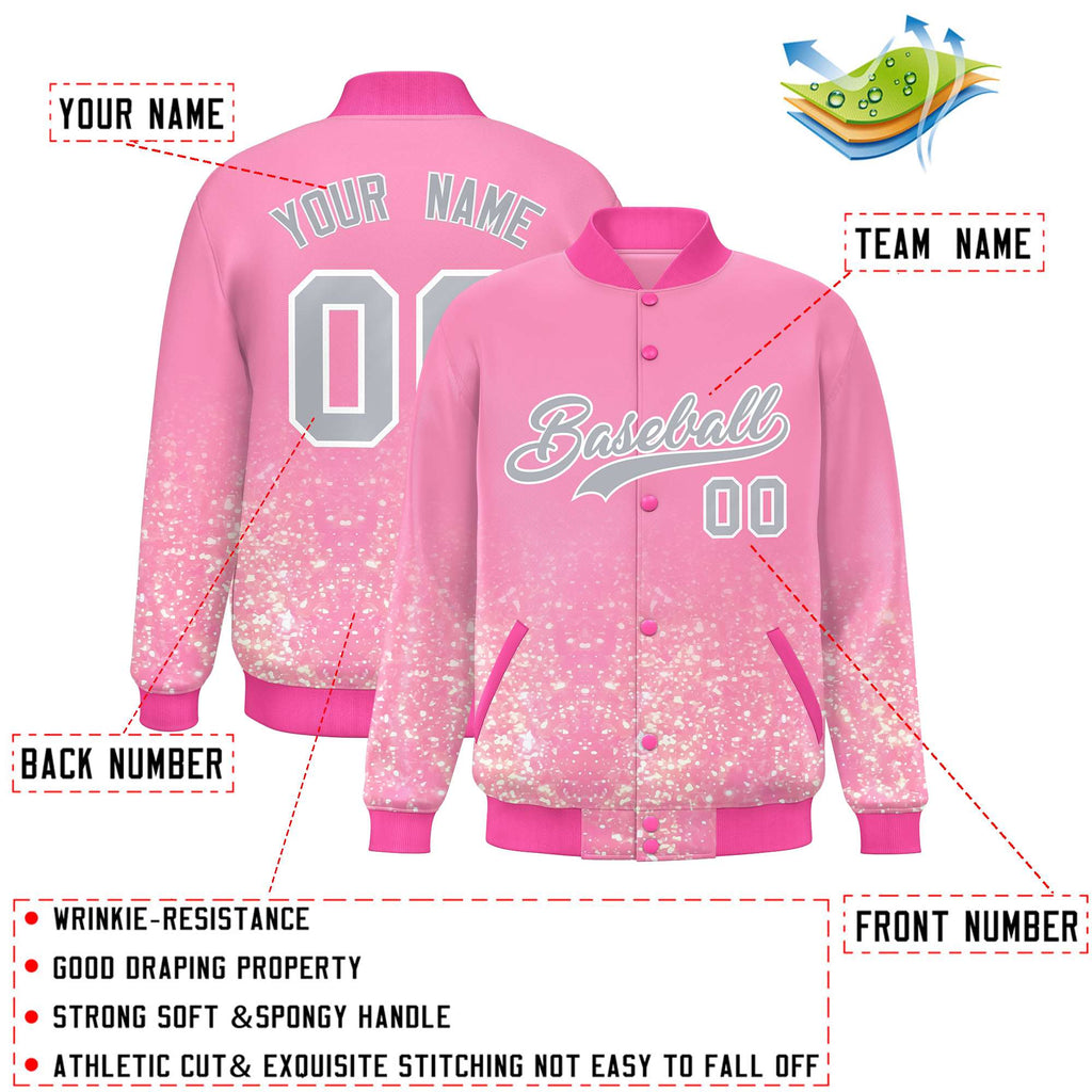 Custom Light Pink Varsity Full-Snap Sparkle-Effect Pattern Letterman Baseball Jacket