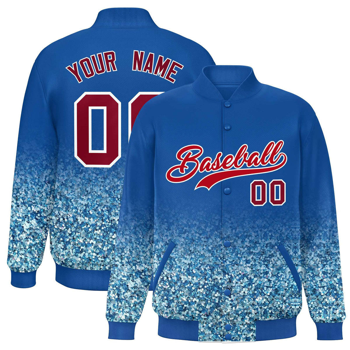Custom Royal Varsity Full-Snap Sparkle-Effect Pattern Letterman Baseball Jacket
