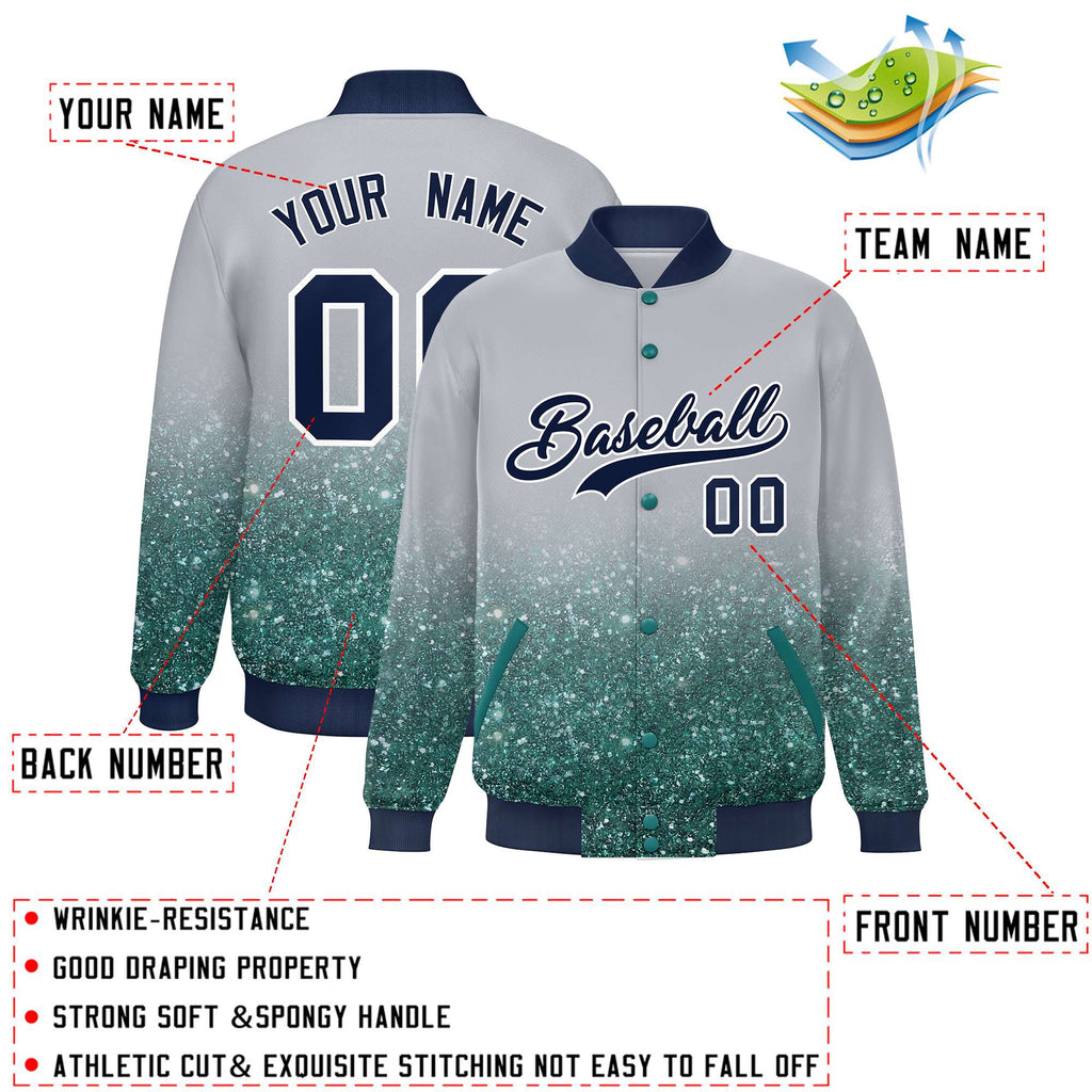 Custom Gray Varsity Full-Snap Sparkle-Effect Pattern Letterman Baseball Jacket