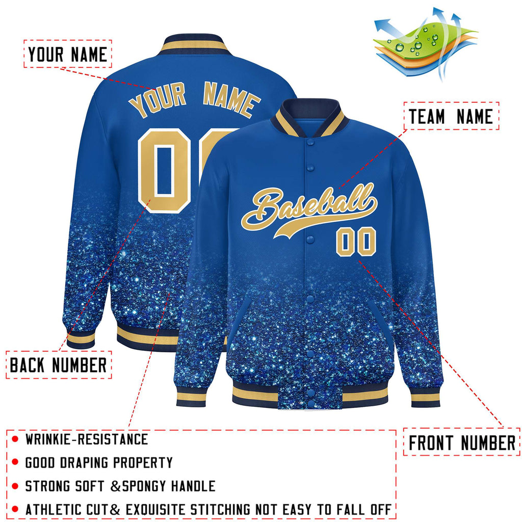 Custom Royal Varsity Full-Snap Sparkle-Effect Pattern Letterman Baseball Jacket