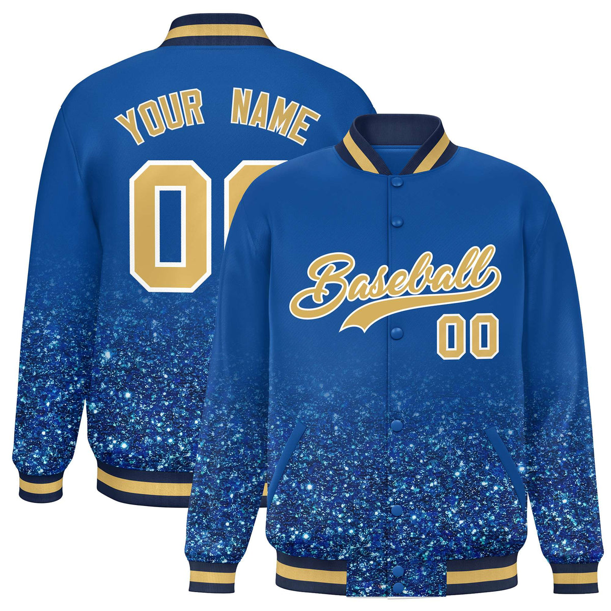 Custom Royal Varsity Full-Snap Sparkle-Effect Pattern Letterman Baseball Jacket