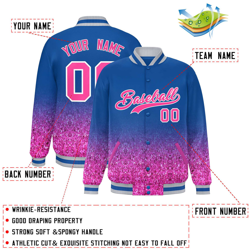 Custom Royal Varsity Full-Snap Sparkle-Effect Pattern Letterman Baseball Jacket