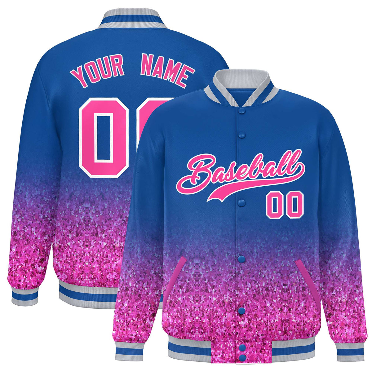 Custom Royal Varsity Full-Snap Sparkle-Effect Pattern Letterman Baseball Jacket