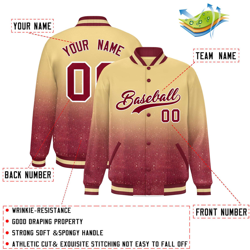 Custom Khaki Varsity Full-Snap Sparkle-Effect Pattern Letterman Baseball Jacket