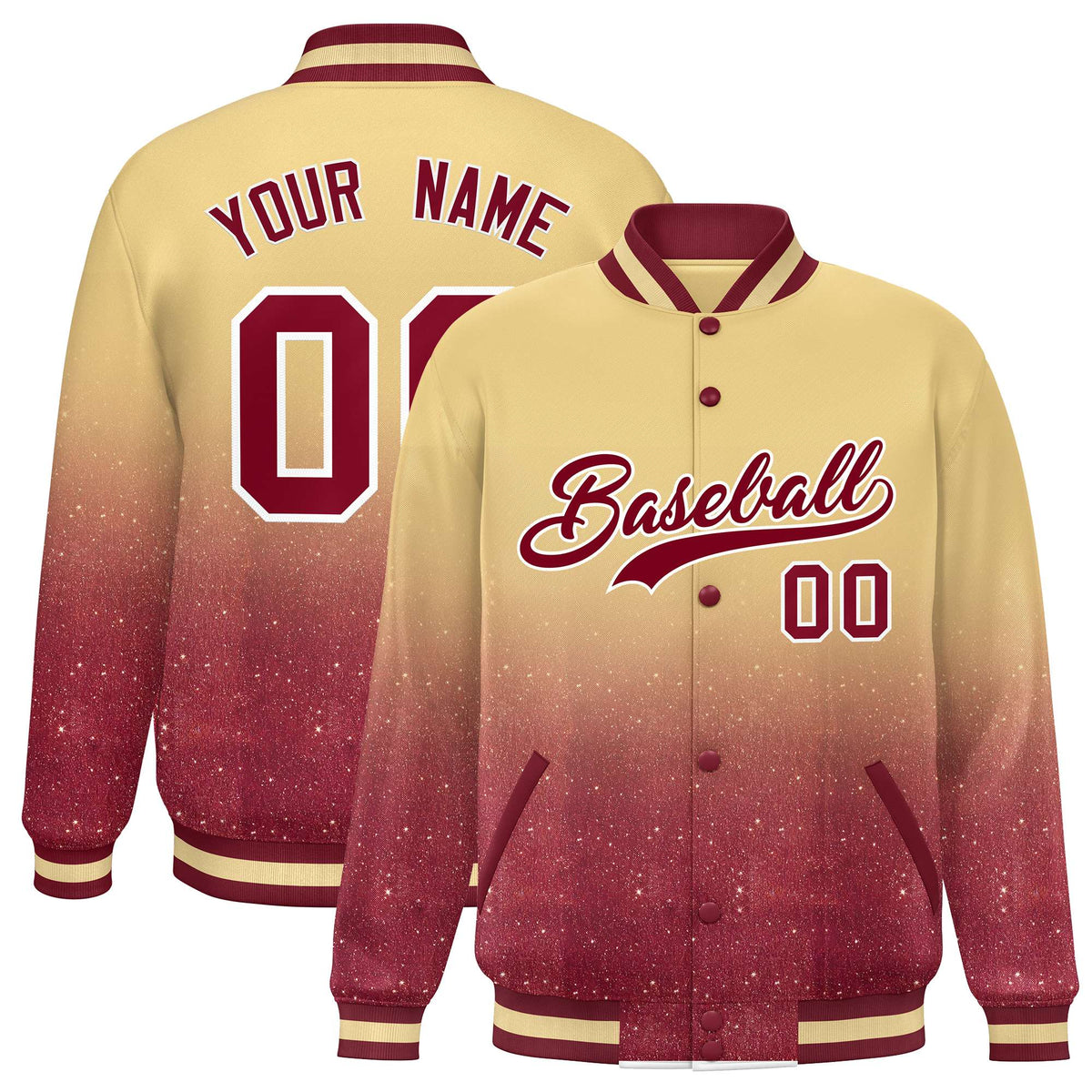 Custom Khaki Varsity Full-Snap Sparkle-Effect Pattern Letterman Baseball Jacket