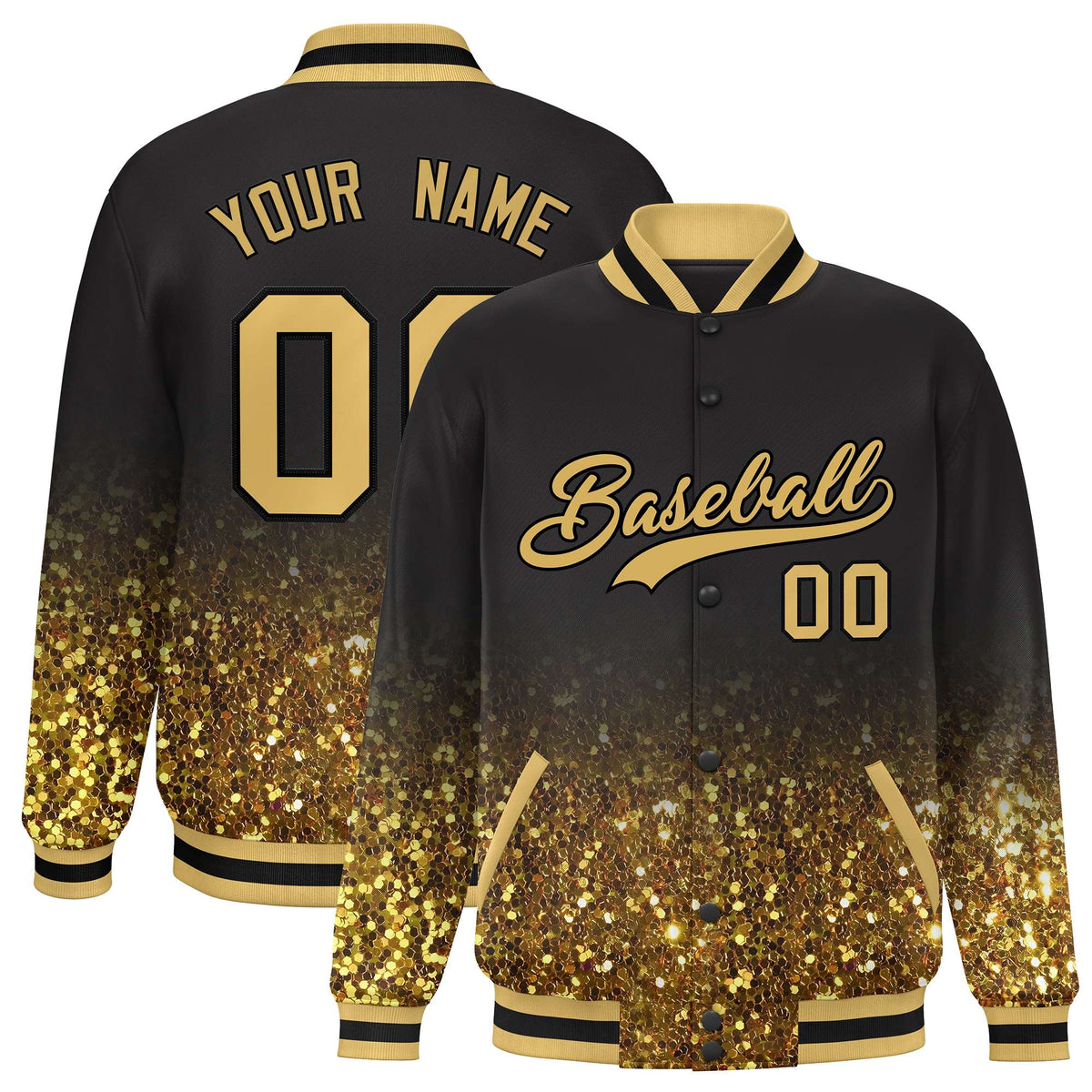 Custom Brown Varsity Full-Snap Sparkle-Effect Pattern Letterman Baseball Jacket