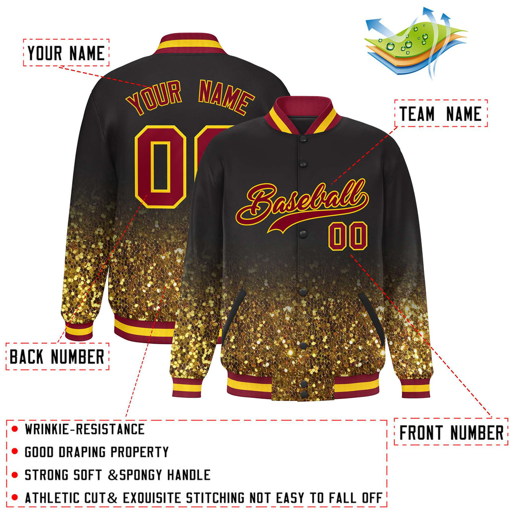 Custom Brown Varsity Full-Snap Sparkle-Effect Pattern Letterman Baseball Jacket