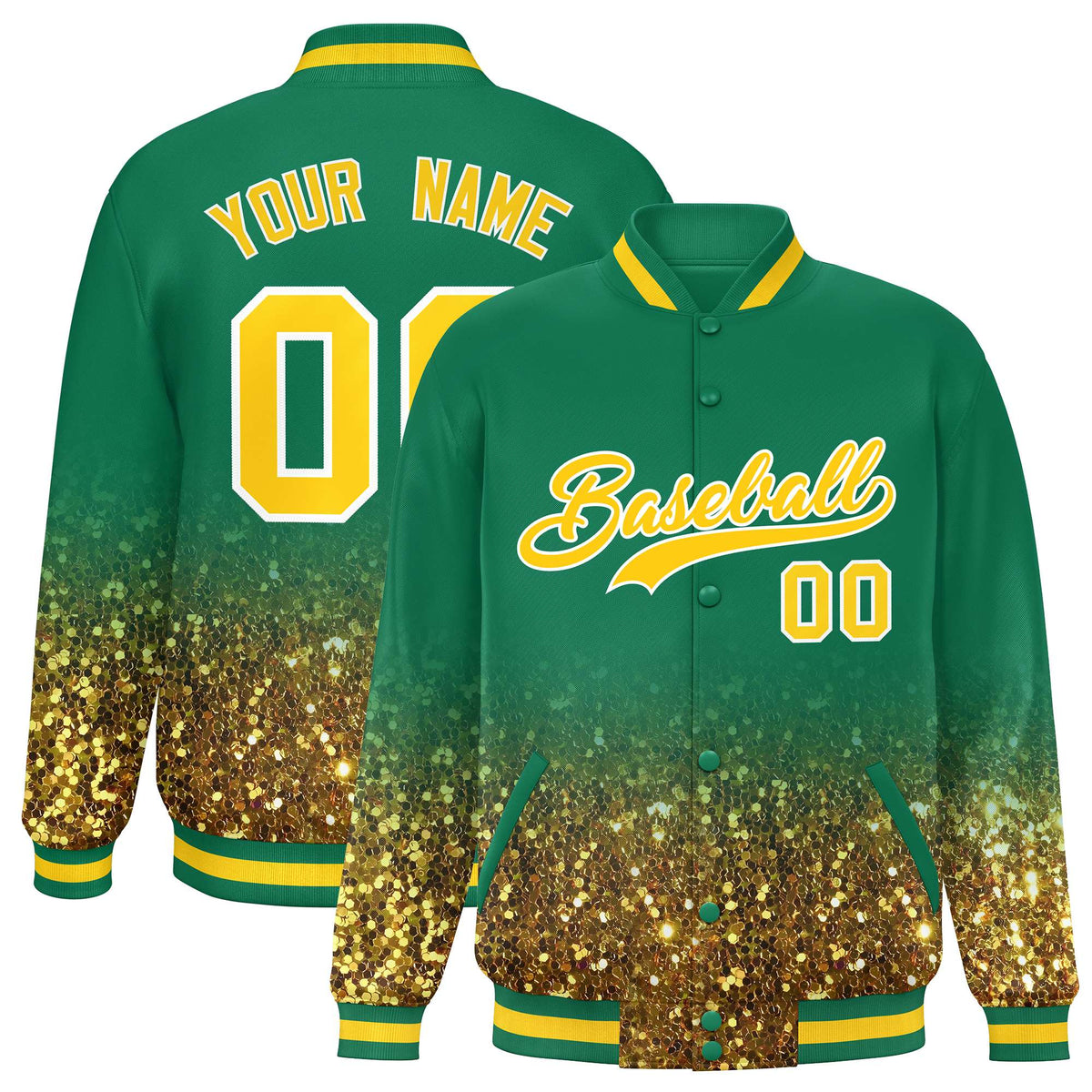 Custom Teal Varsity Full-Snap Sparkle-Effect Pattern Letterman Baseball Jacket