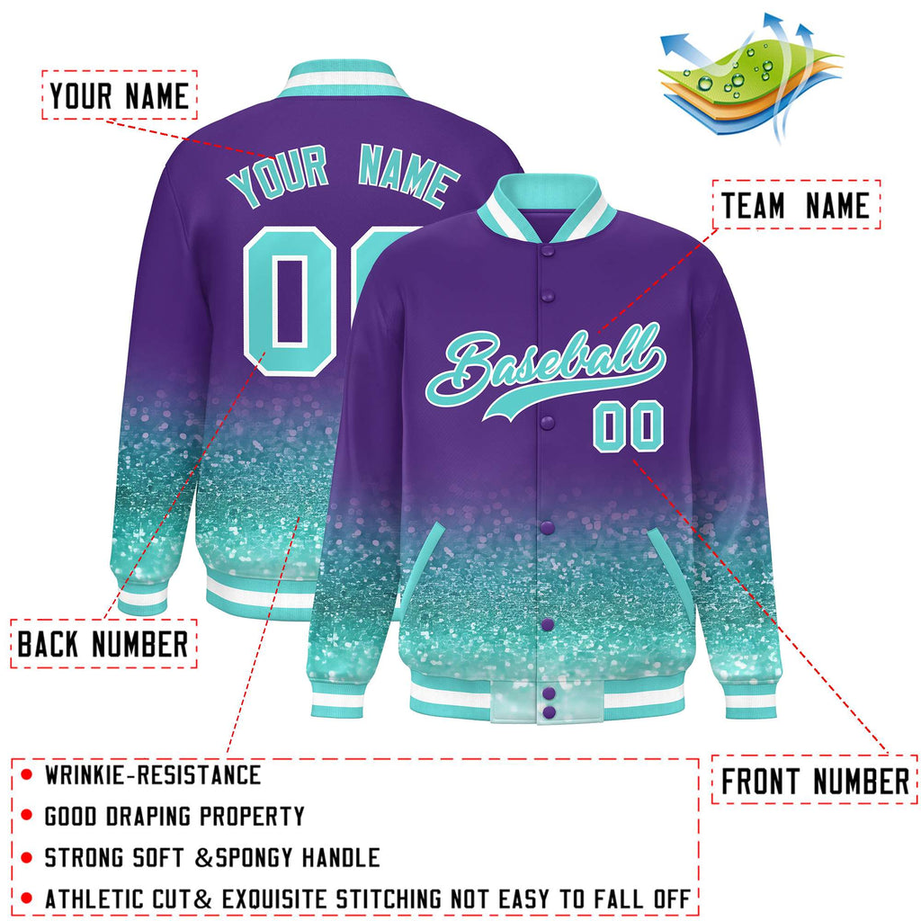 Custom Purple Varsity Full-Snap Sparkle-Effect Pattern Letterman Baseball Jacket