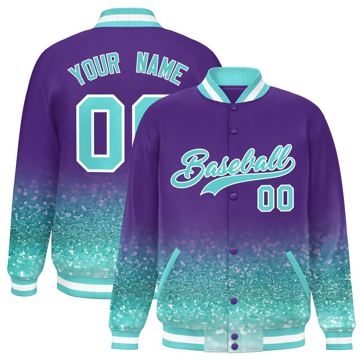 Custom Purple Varsity Full-Snap Sparkle-Effect Pattern Letterman Baseball Jacket