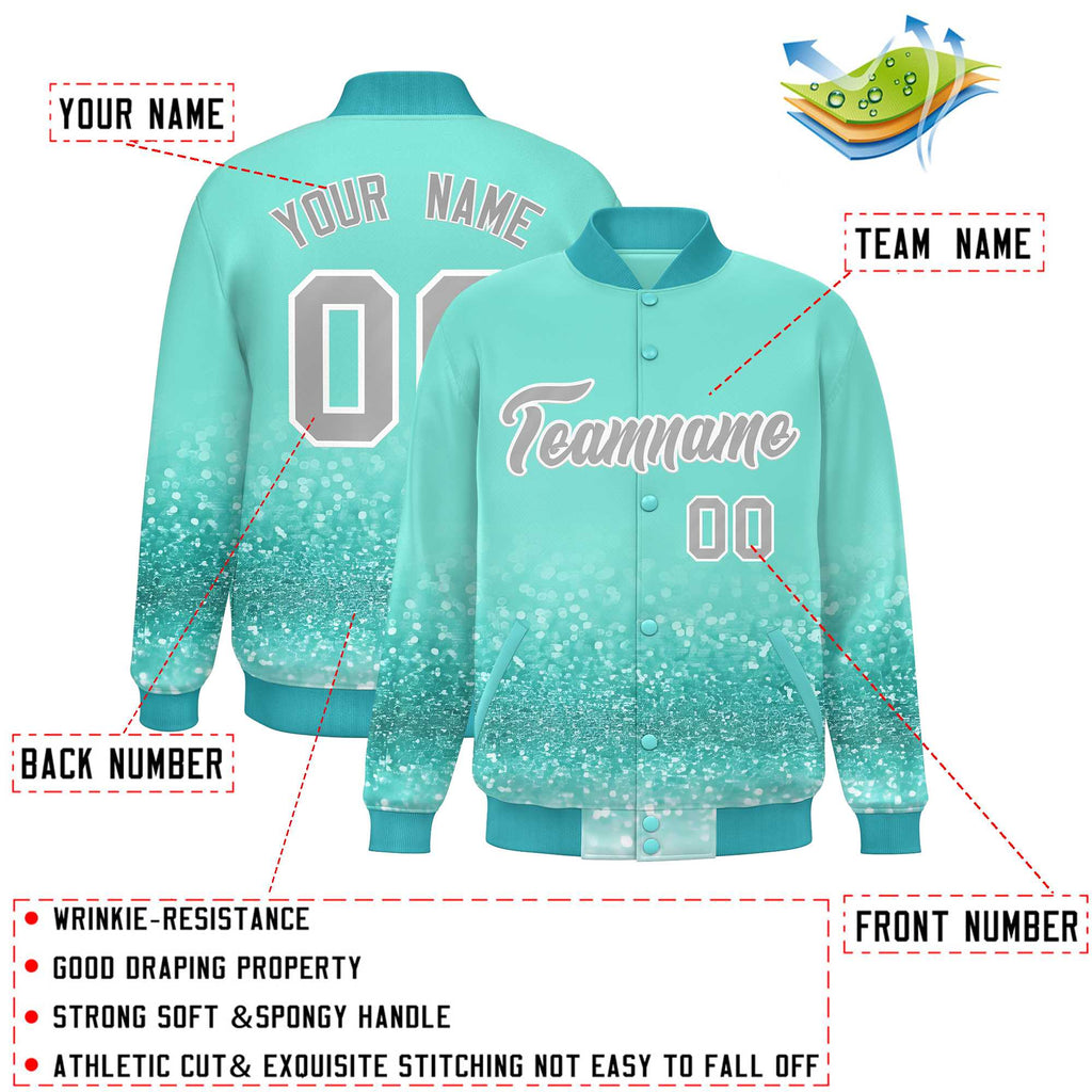 Custom Bright Green Varsity Full-Snap Sparkle-Effect Pattern Letterman Baseball Jacket