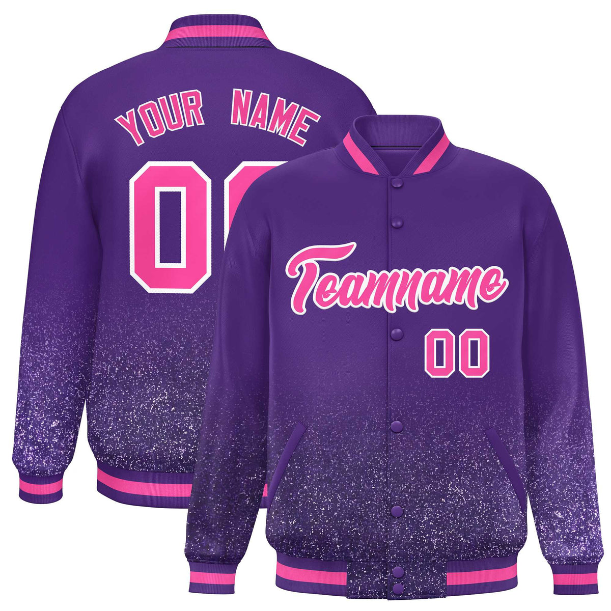 Custom Purple Varsity Full-Snap Sparkle-Effect Pattern Letterman Baseball Jacket