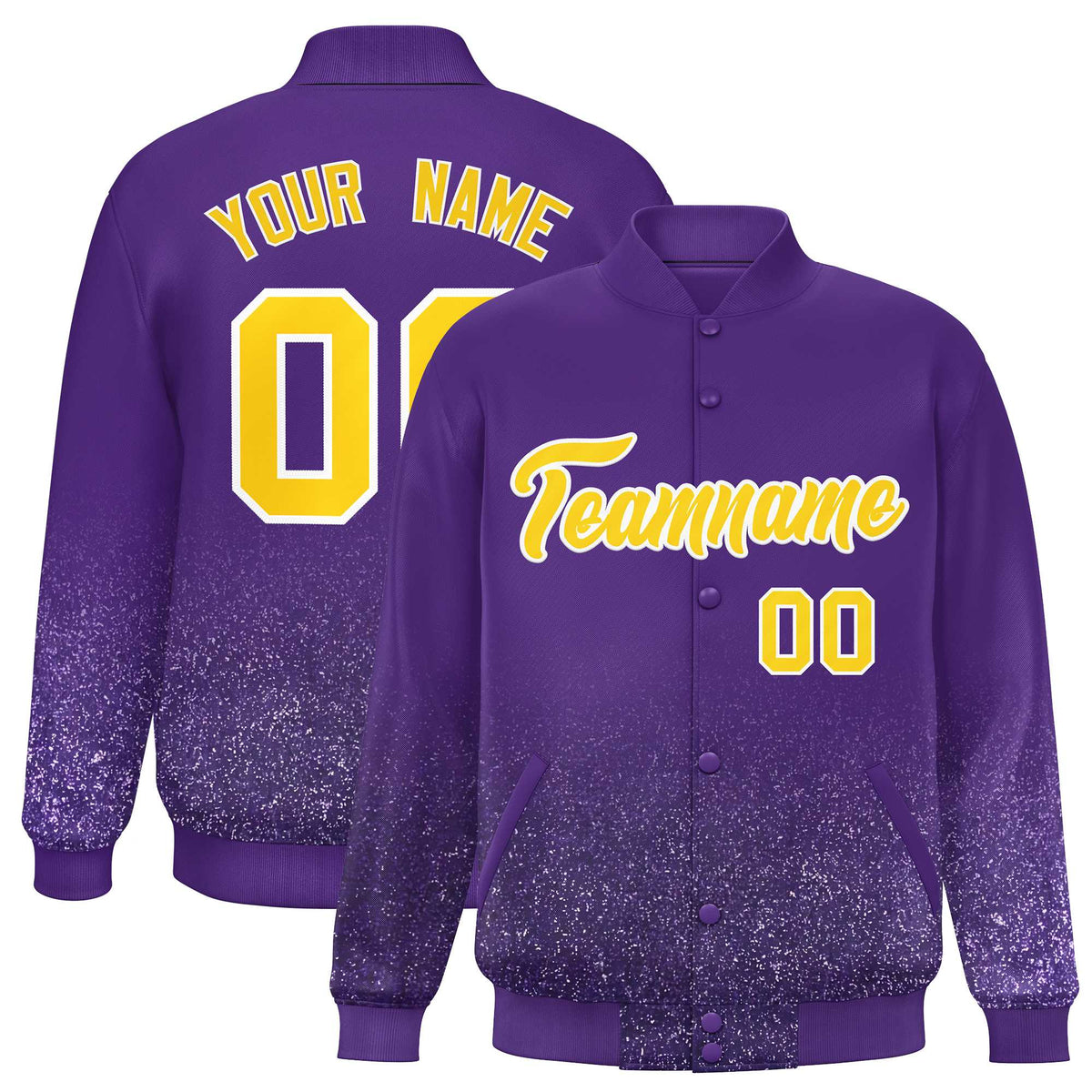 Custom Purple Varsity Full-Snap Sparkle-Effect Pattern Letterman Baseball Jacket
