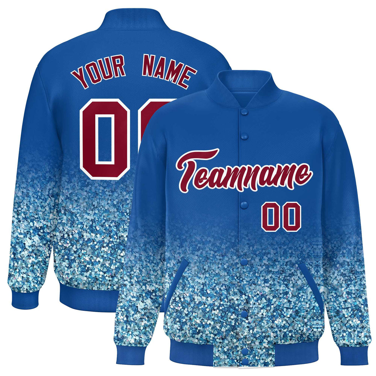 Custom Royal Varsity Full-Snap Sparkle-Effect Pattern Letterman Baseball Jacket