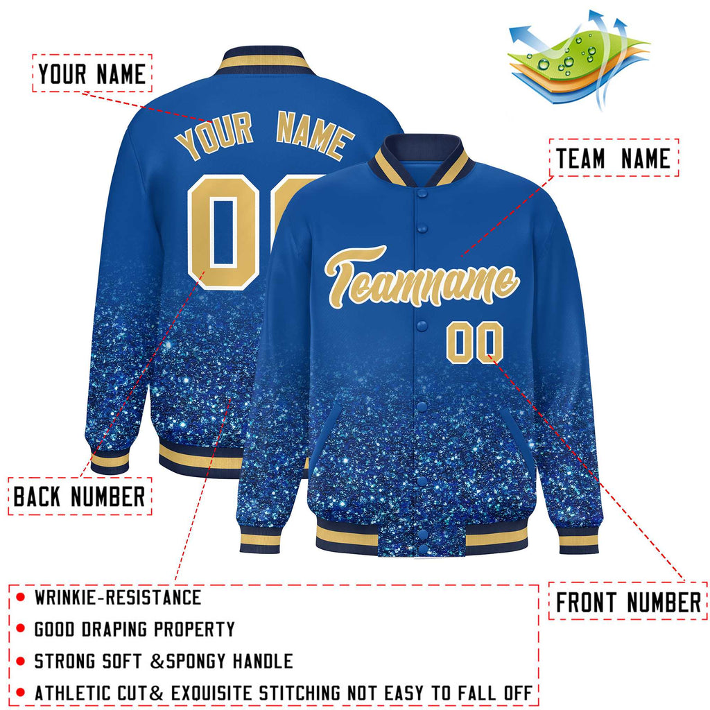 Custom Royal Varsity Full-Snap Sparkle-Effect Pattern Letterman Baseball Jacket